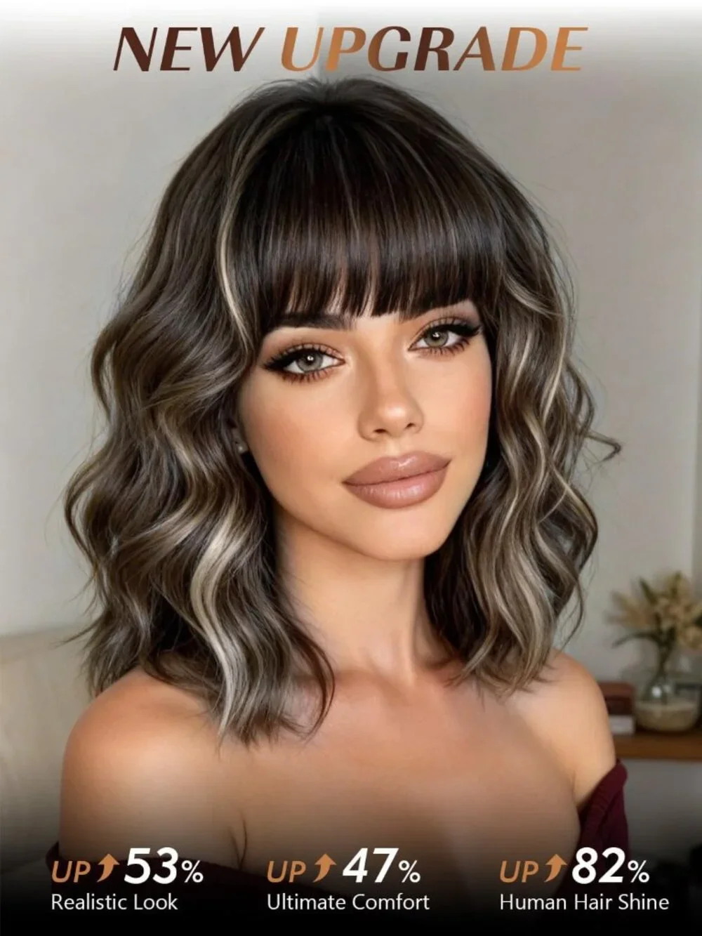 Women's Light Brown 14 Inch Natural Synthetic Short Curly Wavy Fiber Wigs
